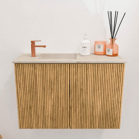 Mondiaz JOYA-DLUX 60cm meuble de salle de bains - couleur Oak - Vasque FAYE position Gauche 1 trou de robinet couleur Frappe. SW1421885