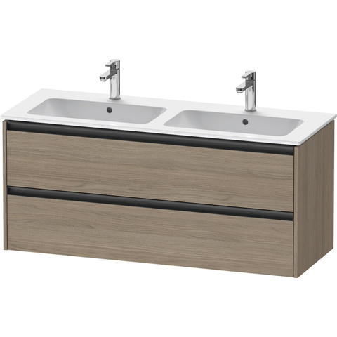 Duravit Ketho.2 Wastafelonderbouwkast - met 2 laden - voor dubbele wastafel - 128x48x55cm - met grepen antraciet - eiken terra mat SW772380