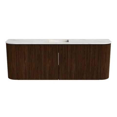 Mondiaz JOYA-DLUX 113.2cm toiletmeubel - ronding links en rechts kleur Walnut - Wastafel FAYE positie Midden 1 kraangat kleur Ostra. SW1422642