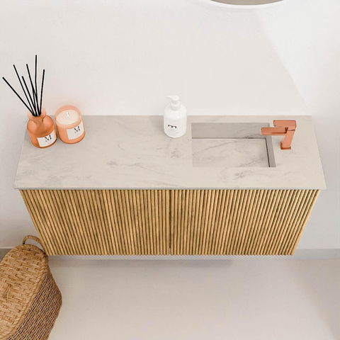 Mondiaz JOYA-DLUX 80cm meuble de toilette - couleur Chêne - Vasque FAYE position Droite 1 trou de robinet couleur Opalo. SW1422118