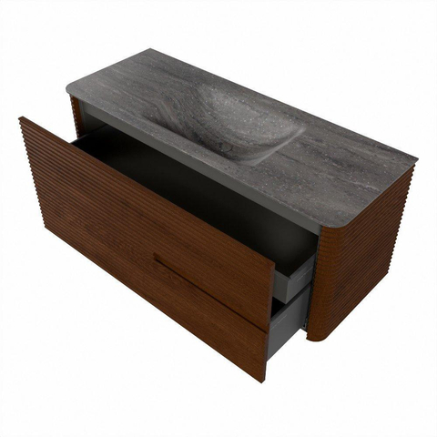 Mondiaz CIRO-DLUX Badkamermeubelset - 120x45x50cm - Solid surface wastafel Oza - 1 wasbak Midden - 1 kraangat - 2 lades - Ruby SW1532088