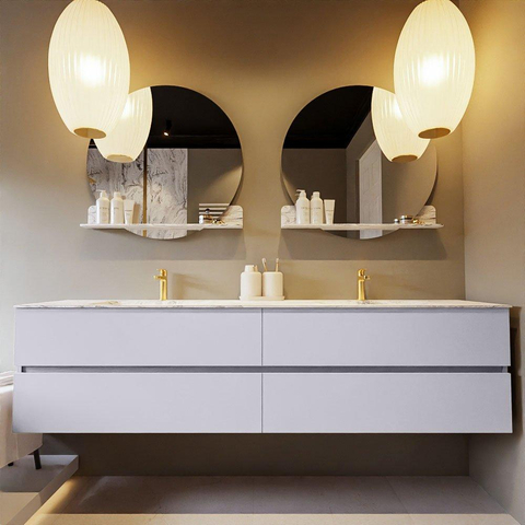 MONDIAZ VICA-DLUX Ensemble meuble de salle de bains - 200cm - meuble bas cale - 4 tiroirs - lavabo encastré cloud double - 2 trous de robinet - version haute 60cm - glace SW1088350