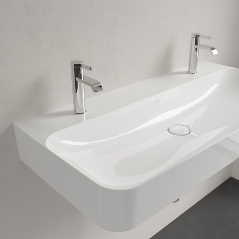 Villeroy & Boch finion wastafel - met 2 kraangaten - 100x47cm CeramicPlus - zonder overloop - White Alpine (glans wit) SW106490