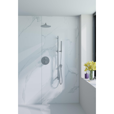 Fortifura Calvi Inbouw Regendoucheset - rond - thermostatisch - wandarm - glijstang - 25cm - hoofddouche - staaf handdouche - metalen doucheslang - hoogglans chroom SW1244401