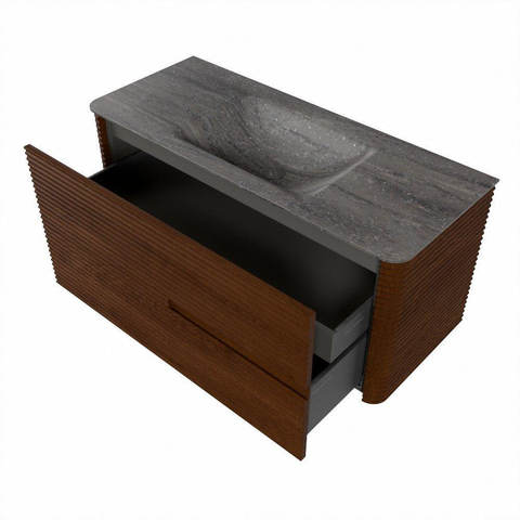 Mondiaz CIRO-DLUX Badkamermeubelset - 110x45x50cm - Solid surface wastafel Oza - 1 wasbak Midden - zonder kraangaten - 2 lades - Ruby SW1532087