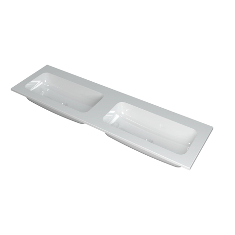 INK Faktor wastafel - 160x45x1.5cm - 2 wasbakken - 0 kraangaten - polystone wit glans SW207299