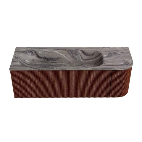 MONDIAZ KURVE-DLUX Meuble de salle de bains 135cm arrondi à droite couleur Ruby avec 1 tiroir et 1 porte. Lavabo BIG MEDIUM gauche 1 trou de robinetterie Sombra. SW1433965