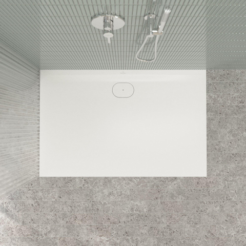 Villeroy & Boch Ecora douchebak - 140x90x3.5cm - afvoer lange zijde - stone white (wit) SW1559025