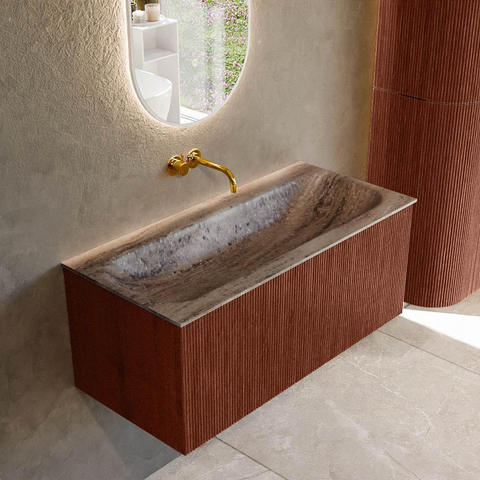 MONDIAZ KURVE-DLUX Meuble de salle de bains 100cm couleur Ruby avec 1 tiroir et 0 porte. Lavabo BIG MEDIUM Central sans trou de robinet Oza. SW1432794