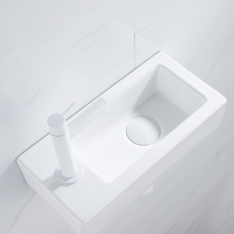 QeramiQ Fuente fonteinset – 37.5x18.5x9 cm – keramiek wit glans – kraangat links – mat witte kraan SW1232735