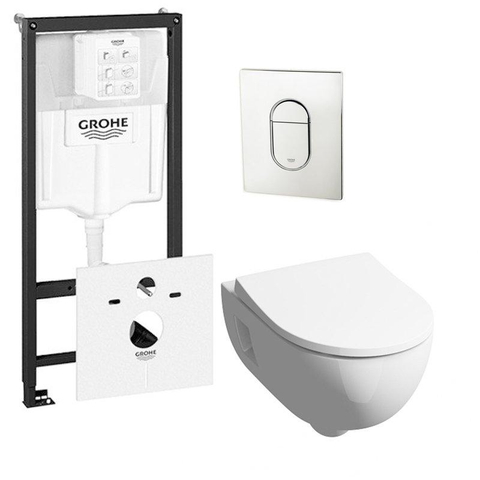 Geberit 300 basic toiletset inclusief Grohe inbouwreservoir en Grohe Arena bedieningsplaat chroom SW439193