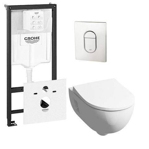 Geberit 300 Basic toiletset - inclusief Grohe inbouwreservoir en Grohe Arena bedieningsplaat - chroom (wit) SW439193