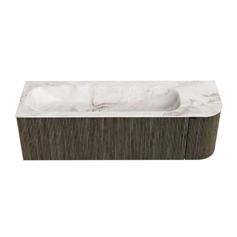 Mondiaz KURVE-DLUX Badkamermeubelset - 145x46x40cm - 1 lade - 1 deur - wastafel solid surface - links - 2 kraangaten - Shadow SW1414374