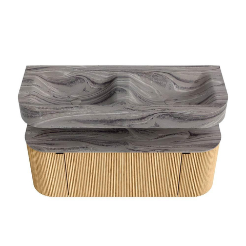 MONDIAZ THOR-DLUX Meuble de salle de bains 120cm arrondi gauche + droite couleur Oak avec 1 tiroir et 2 portes. Vasque suspendue CLOUD Double sans trou de robinet couleur Sombra. SW1463660
