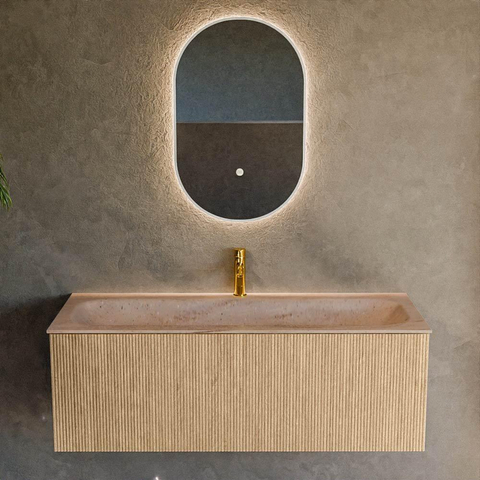 MONDIAZ KURVE-DLUX 120cm badmeubel kleur Oak met 1 lade en 0 deuren. Wastafel BIG LARGE Midden 1 kraangat Saba. SW1433096