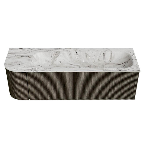 Mondiaz KURVE-DLUX Badkamermeubelset - 145x46x40cm - 1 lade - 1 deur - wastafel solid surface - rechts - zonder kraangat - Shadow SW1414577