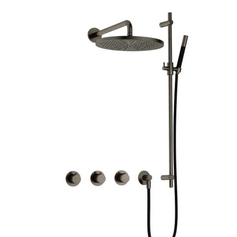 Hotbath Cobber IBS70 Regendoucheset - inbouw - 38.5cm wandarm - 30cm ronde hoofddouche - staafhanddouche - glijstang - mat/glans verouderd ijzer (zwart) SW677626