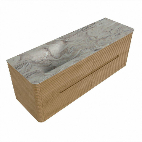 Mondiaz CIRO-DLUX Ensemble meuble de salle de bains - 140x45x50cm - Plan vasque solid surface Glace - 1 vasque à gauche - 1 trou de robinet - 4 tiroirs - Chêne SW1530822