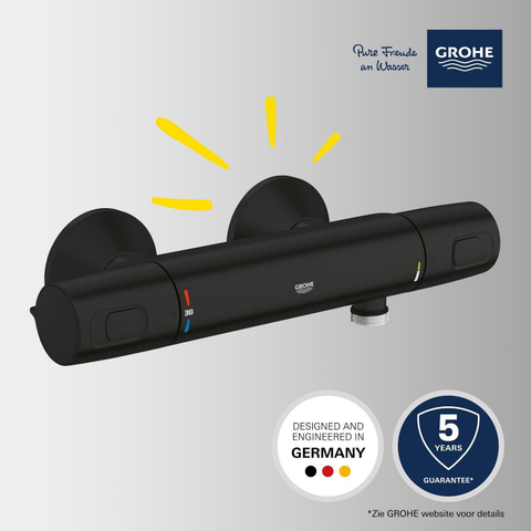 Grohe Precision Trend QuickFix Douchekraan - thermostatisch - met omstel - met koppelingen - HOH=12cm - matte black (mat zwart) SW1126845