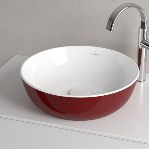 Villeroy & Boch Artis opzetwastafel - 43x43cm - zonder kraangat - zonder overloop - Bordeaux (glans rood) SW644082