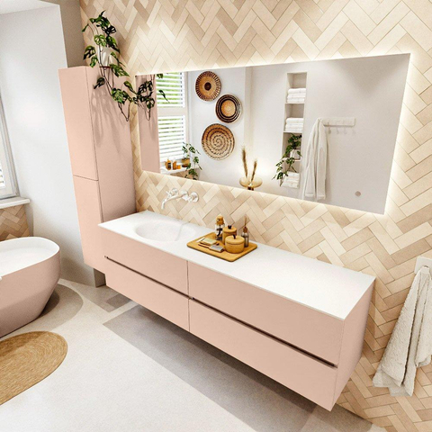 MONDIAZ Vica Ensemble meuble de salle de bains - 180cm - meuble bas rosee - 4 tiroirs - lavabo moon gauche - sans trous de robinet - version hauteur 60cm - talc SW1085111
