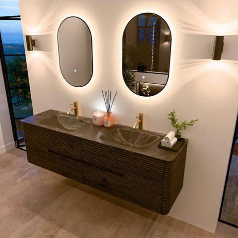 Mondiaz CIRO-DLUX Badkamermeubelset - 170x45x50cm - Solid surface wastafel Lava - 2 wasbak Dubbel - 2 kraangaten - 4 lades - Shadow SW1532417