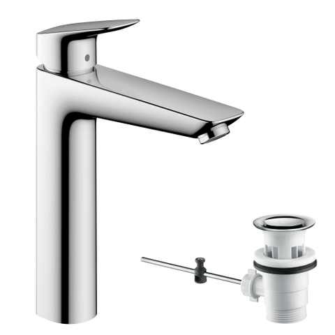 Hansgrohe Logis 1 greeps wastafelkraan - 190 met trekwaste - hoogglans chroom 0605644