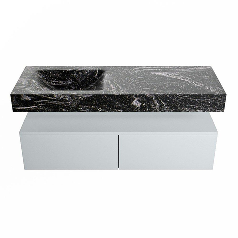 Mondiaz ALAN-DLUX Ensemble de meuble - 130cm - meuble Clay mat - 2 tiroirs - Lavabo Cloud Lava suspendu - vasque Gauche - 0 trous de robinet SW808625