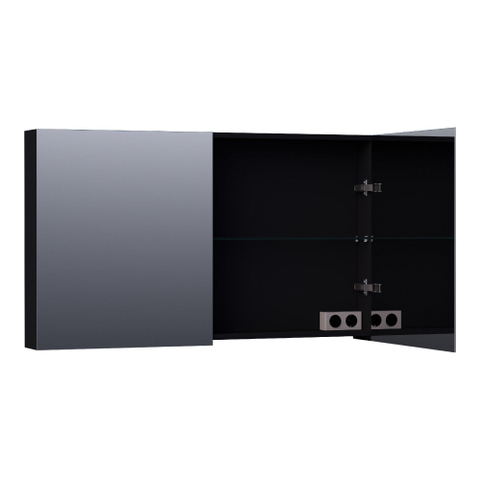 Saniclass Plain Spiegelkast - 120x70x15cm - 2 links/rechtsdraaiende spiegeldeuren - MDF - mat zwart SW393082