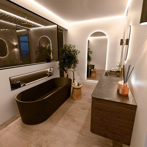 Mondiaz CIRO-DLUX Ensemble de meubles de salle de bains - 180x45x50cm - Lavabo solid surface Lava - 1 vasque à gauche - 1 trou de robinet - 4 tiroirs - Dusk SW1533066