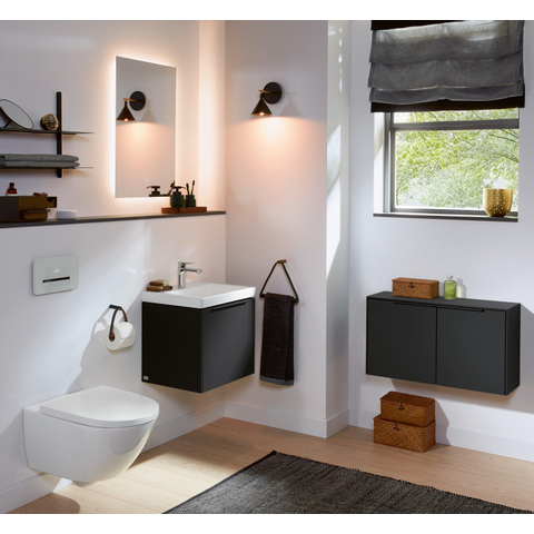 Villeroy & Boch Subway 3.0 meuble sous-lavabo - 50x40x40cm - avec poignée Volcano Black 1 tiroir à fermeture douce 1 découpe pour siphon panneau de particules volcano black SW730483