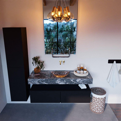 Mondiaz ALAN-DLUX Ensemble de meuble - 130cm - meuble Urban mat - 2 tiroirs - Lavabo Cloud Lava suspendu - vasque Centre - 0 trous de robinet SW808081