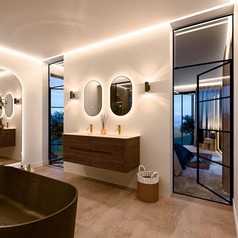 Mondiaz CIRO-DLUX Meuble de salle de bains - 140x45x50cm - Plan vasque solid surface Nata - 2 vasques Double - 2 perçages de robinetterie - 4 tiroirs - Dusk SW1533223