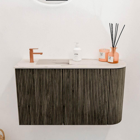 Mondiaz JOYA-DLUX 71.6cm toiletmeubel - ronding rechts kleur Shadow - Wastafel FAYE positie Links 1 kraangat kleur Nata. SW1424977