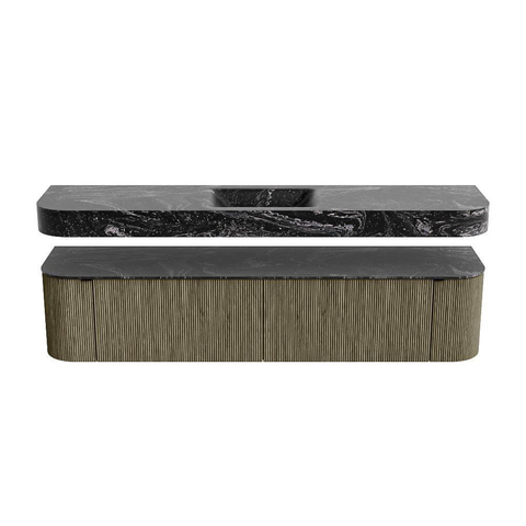 MONDIAZ THOR-DLUX 200cm meuble de salle de bains arrondi gauche + droite couleur Shadow avec 2 tiroirs et 2 portes. Vasque suspendue CLOUD Milieu sans trou de robinet couleur Lava. SW1467027