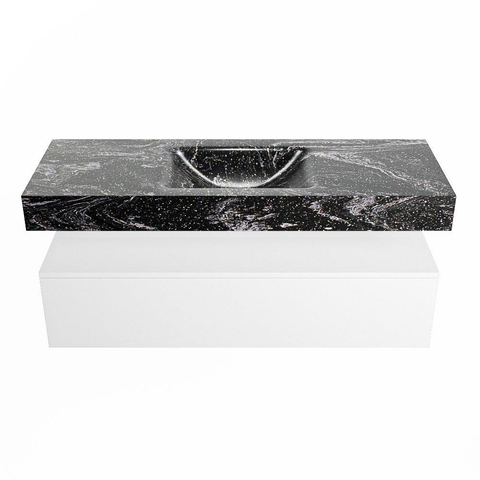 Mondiaz ALAN-DLUX Ensemble de meuble - 130cm - meuble Talc mat - 1 tiroir - Lavabo Cloud Lava suspendu - vasque Centre - 0 trous de robinet SW807652