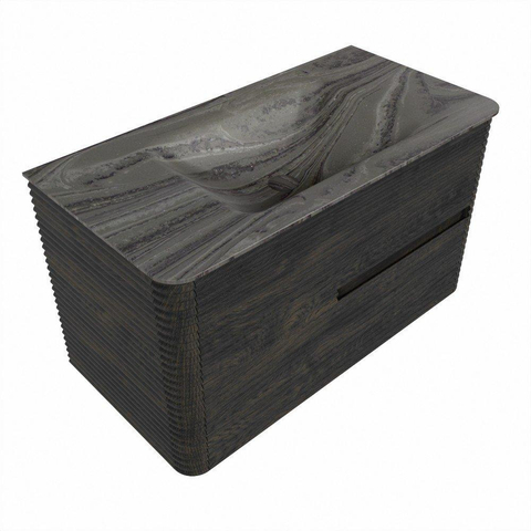 Mondiaz CIRO-DLUX Badkamermeubelset - 90x45x50cm - Solid surface wastafel Sombra - 1 wasbak Midden - 1 kraangat - 2 lades - Shadow SW1532751