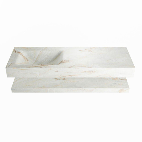 Mondiaz ALAN-DLUX Ensemble de meuble - 130cm - meuble Frappe mat - 0 tiroirs - Lavabo Cloud Frappe suspendu - vasque Gauche - 0 trous de robinet SW809214