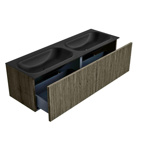 Mondiaz KURVE Ensemble de meubles de salle de bains - 140x46x40cm - 2 tiroirs - vasque solid surface - double - sans trou de robinet - Shadow SW1414292