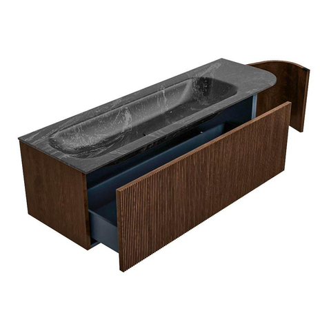 MONDIAZ KURVE-DLUX meuble de salle de bains 145 cm avec module 25 R couleur Walnut avec 1 tiroir et 1 porte. Lavabo BIG LARGE gauche 1 trou de robinet couleur Lava. SW1137325