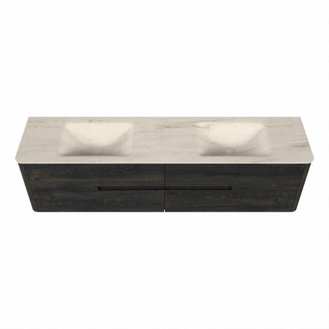 Mondiaz CIRO-DLUX Badkamermeubelset - 190x45x50cm - Solid surface wastafel Meli - 2 wasbak Dubbel - 2 kraangaten - 4 lades - Shadow SW1532552