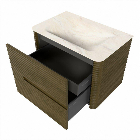 Mondiaz CIRO-DLUX Badkamermeubelset - 70x45x50cm - Solid surface wastafel Ostra - 1 wasbak Midden - 1 kraangat - 2 lades - Dusk SW1532906