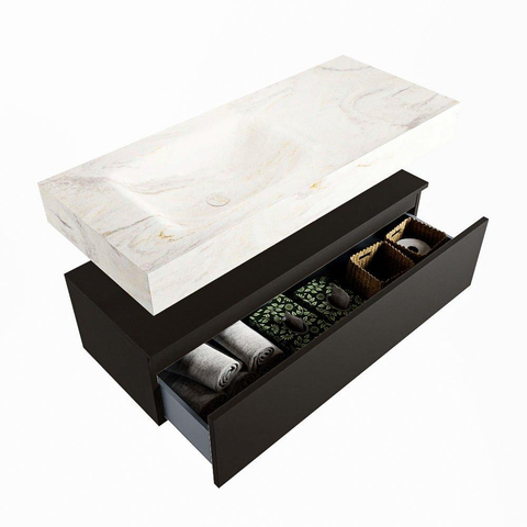 Mondiaz ALAN-DLUX Ensemble de meuble - 110cm - meuble Urban mat - 1 tiroir - Lavabo Cloud Ostra suspendu - vasque gauche - 0 trous de robinet SW807369