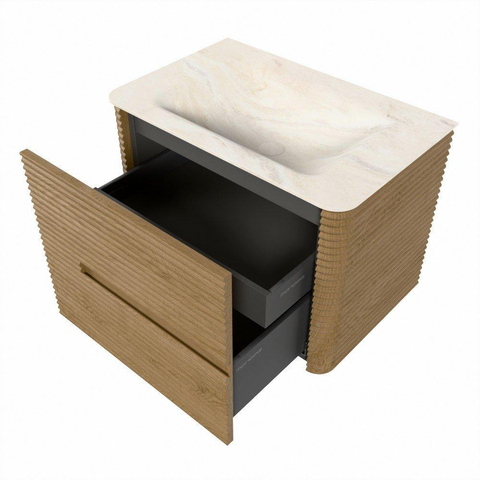 Mondiaz CIRO-DLUX Ensemble de meubles de salle de bains - 70x45x50cm - Plan vasque solid surface Ostra - 1 vasque centrale - 1 trou de robinetterie - 2 tiroirs - Chêne SW1531044