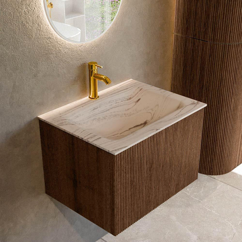 MONDIAZ KURVE-DLUX Meuble de salle de bains 60cm couleur Walnut avec 1 tiroir et 0 porte. Lavabo CLOUD Central 1 trou de robinet Nata. SW1432160