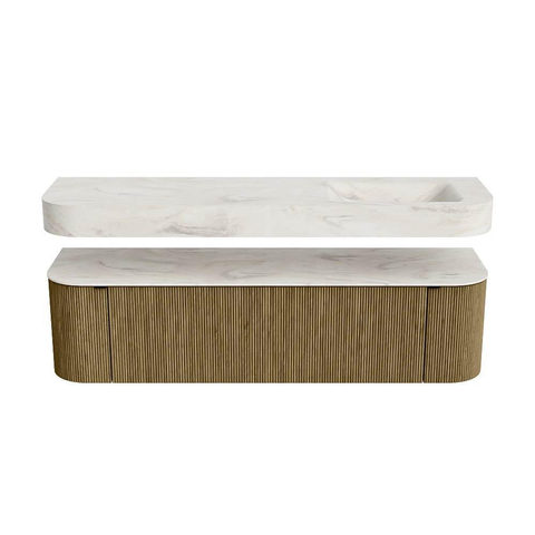 MONDIAZ THOR-DLUX 170cm meuble de salle de bains arrondi gauche + droite couleur Dusk avec 1 tiroir et 2 portes. Vasque suspendue CLOUD Droite sans trou de robinet couleur Ostra. SW1465445