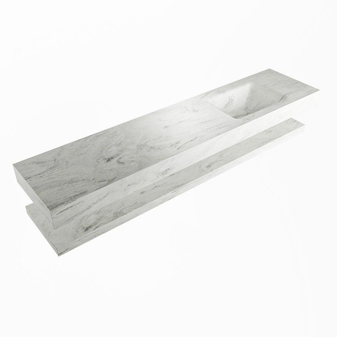 Mondiaz ALAN-DLUX Ensemble de meuble - 200cm - meuble Opalo mat - 0 tiroirs - Lavabo Cloud Opalo suspendu - vasque Droite - 1 trou de robinet SW809329
