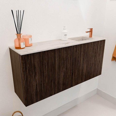 Mondiaz JOYA-DLUX 90cm meuble de toilette - couleur Walnut - Vasque FAYE position Droite 1 trou de robinet couleur Nata. SW1424484