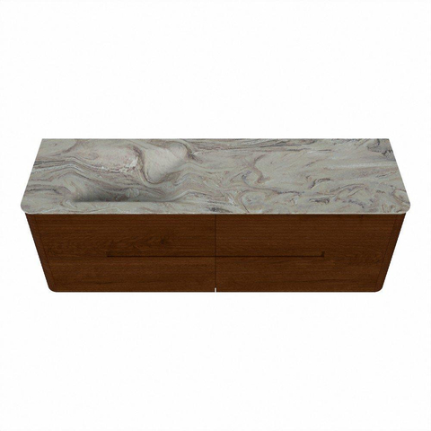 Mondiaz CIRO-DLUX Meuble de salle de bains - 150x45x50cm - Plan vasque solid surface Glace - 1 lavabo à gauche - sans trous de robinetterie - 4 tiroirs - Ruby SW1531728