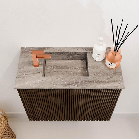 Mondiaz JOYA-DLUX 50cm toiletmeubel - kleur Walnut - Wastafel FAYE positie Links 1 kraangat kleur Oza. SW1424548